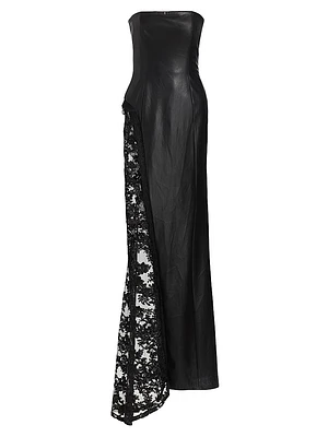 Retha Strapless Vegan Leather & Sequined Gown