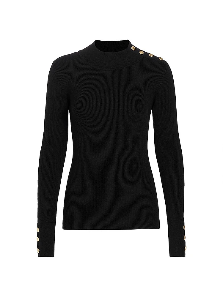 Naya Button-Detailed Rib-Knit Sweater