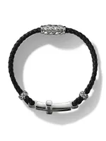 Exotic Stone Cross Bracelet Black Leather