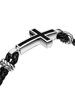 Exotic Stone Cross Bracelet Black Leather