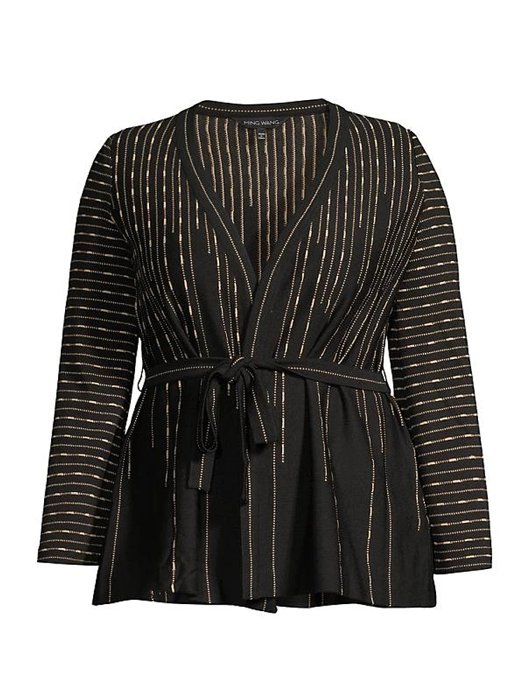 Belted Metallic Knit Jacket