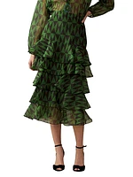 Geometric Silk Organza Midi Skirt