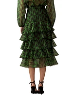 Geometric Silk Organza Midi Skirt