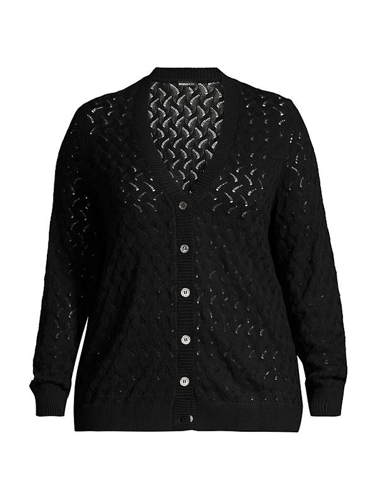 Cotton-Blend Pointelle-Knit Cardigan
