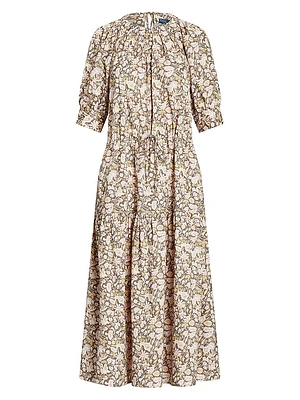 Hazlee Floral Poplin Drawstring Midi-Dress