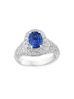 18K White Gold, Sapphire & 1.63 TCW Diamond Ring