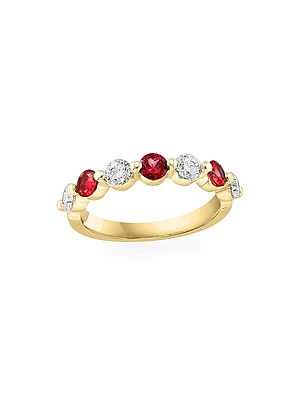 14K Yellow Gold, Ruby & 0.48 TCW Diamond Band Ring