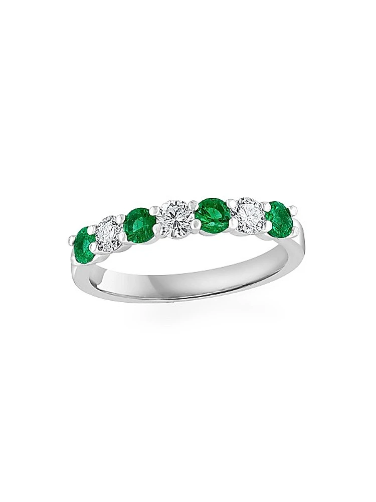 14K White Gold, Emerald & 0.50 TCW Diamond Band Ring