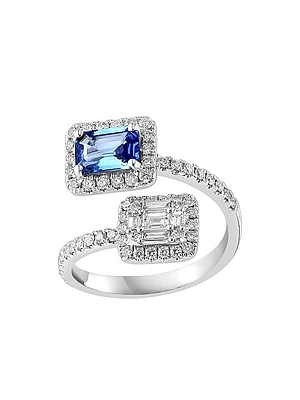 18K White Gold, Blue Sapphire & 0.19 TCW Diamond Bypass Ring
