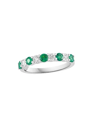 14K White Gold, Emerald & 1.00 TCW Diamond Band Ring