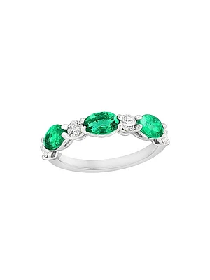 14K White Gold, Emerald & 0.61 TCW Diamond Band Ring