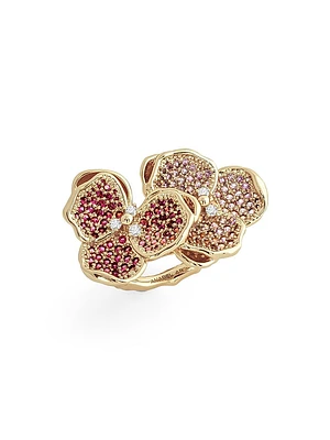 Double Orchid 18K Gold-Plated & Cubic Zirconia Ring