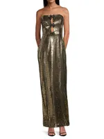 Strapless Sequined Bow-Embellished Gown
