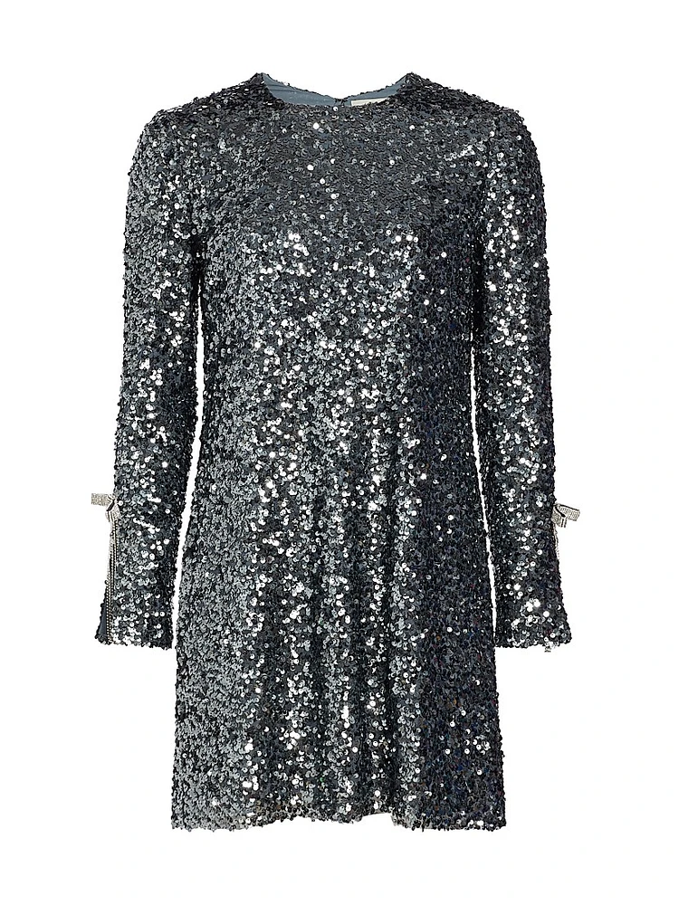 Lily Sequined Long-Sleeve A-Line Minidress