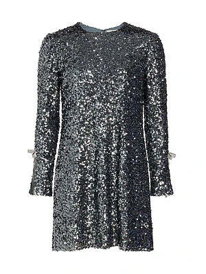 Lily Sequined Long-Sleeve A-Line Minidress
