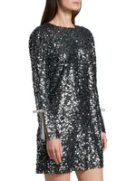 Lily Sequined Long-Sleeve A-Line Minidress