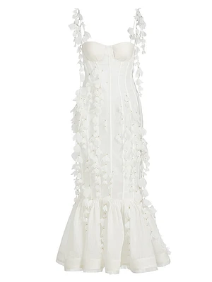 Petal Appliqué Linen-Silk Corset Gown