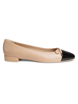 Sleek Bow Leather Ballerina Flats