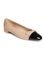 Sleek Bow Leather Ballerina Flats