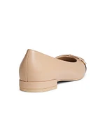 Sleek Bow Leather Ballerina Flats
