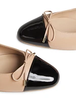 Sleek Bow Leather Ballerina Flats