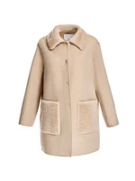 Shearling-Trim Wool Coat