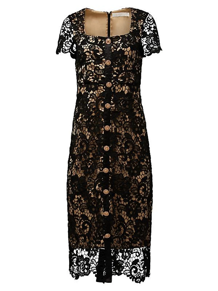 Short-Sleeve Lace Midi-Dress
