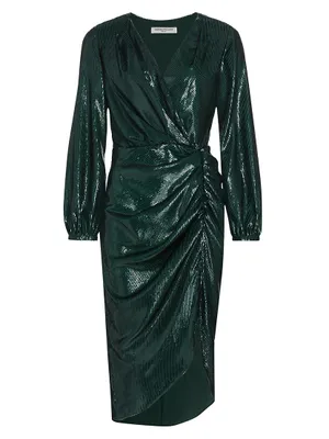 Roma Metallic Long-Sleeve Midi-Dress
