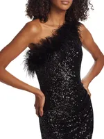 Kieran Sequined One-Shoulder Asymmetric Midi-Dress