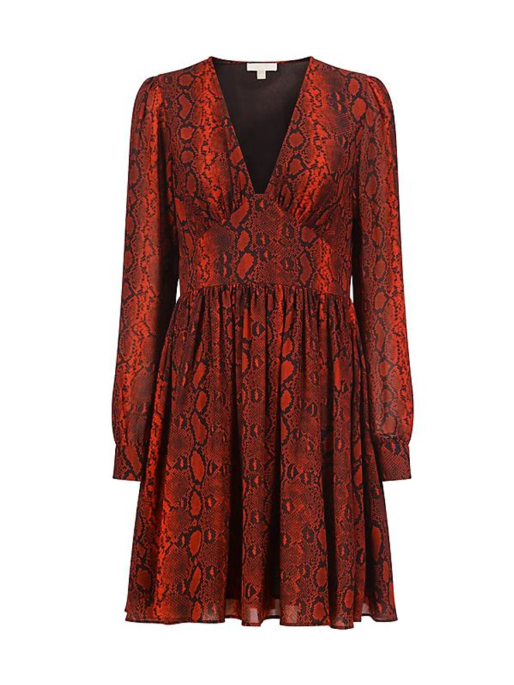 Snakeskin V-Neck Minidress