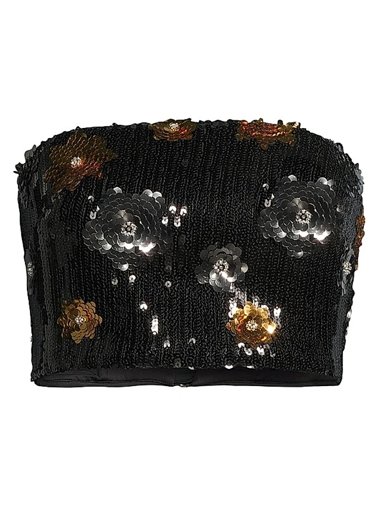 3D Floral Sequins Crop Tube Top