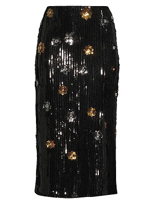 Sequined Floral Midi-Skirt