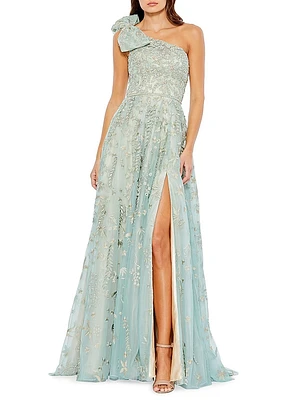 Asymmetric Embellished Tulle A-Line Gown