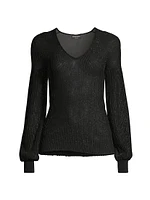 Metallic Knit V-Neck Blouse