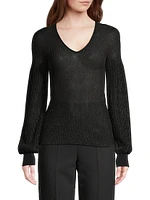 Metallic Knit V-Neck Blouse