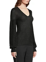 Metallic Knit V-Neck Blouse