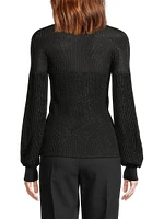 Metallic Knit V-Neck Blouse