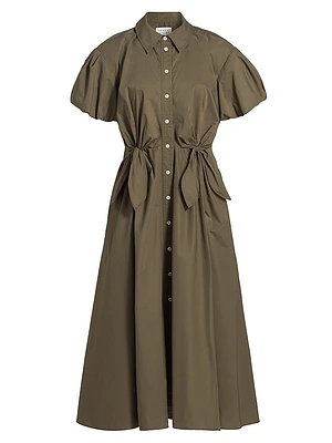 Elza Puff-Sleeve Cotton Poplin Shirtdress