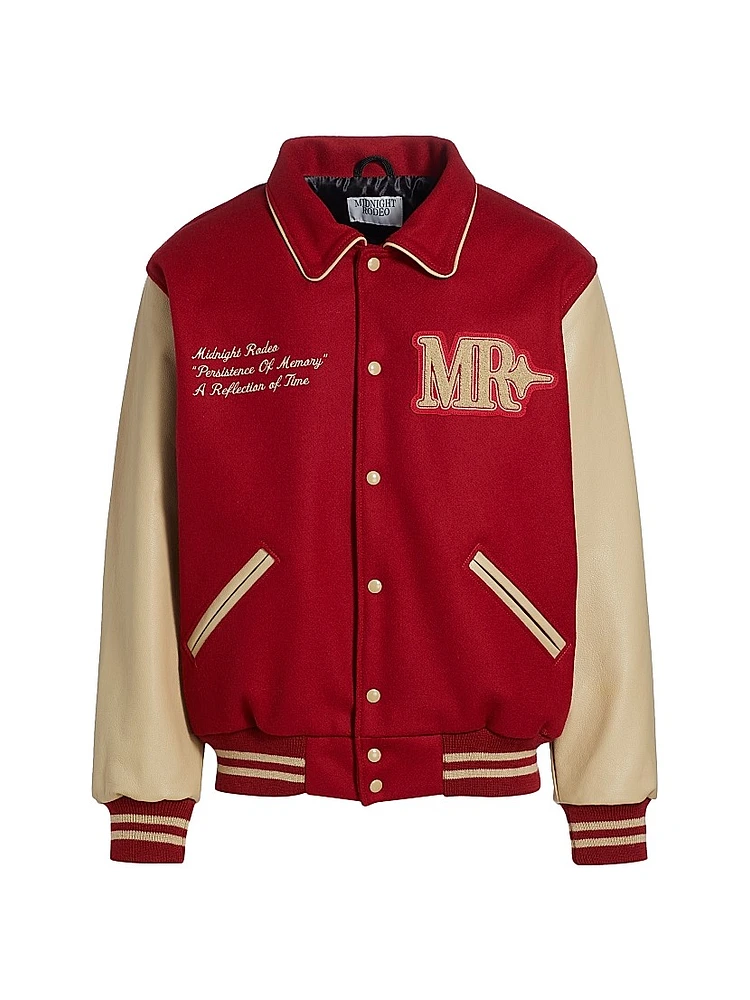 Persistance of Memory Wool & Leather Varsity Jacket