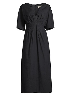 V-Neck Cotton Poplin Dress