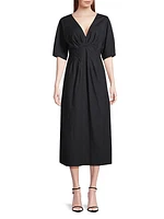 V-Neck Cotton Poplin Dress