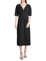 V-Neck Cotton Poplin Dress
