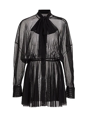 Mesh Tie-Neck Minidress