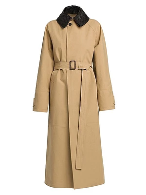 Leather-Embellished Cotton-Blend Trench Coat