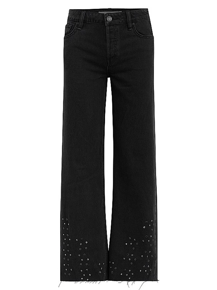 Rosie High-Rise Wide Leg Grommeted Fray Ankle Jeans