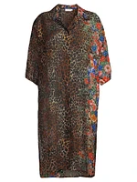 Mixed Pattern Sheer Shirtdress