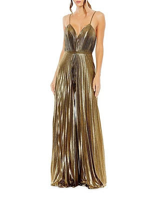 Pleated V-Neck Jumpsuit