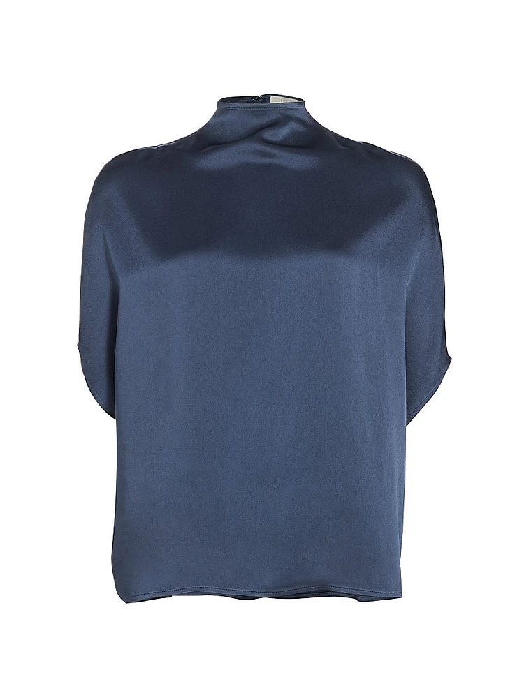 Satin Mock Turtleneck Blouse