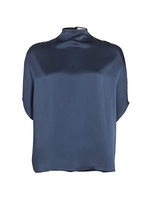 Satin Mock Turtleneck Blouse