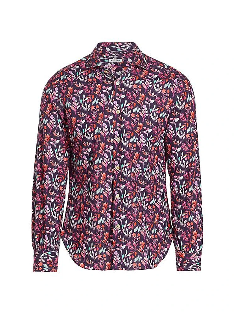 Foliage Print Button-Up Shirt